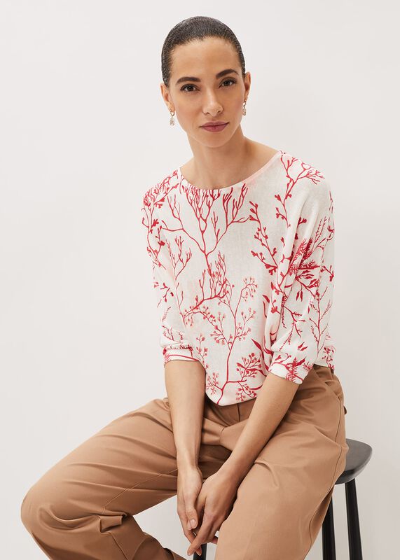 Eleanor Coral Print Linen Jumper