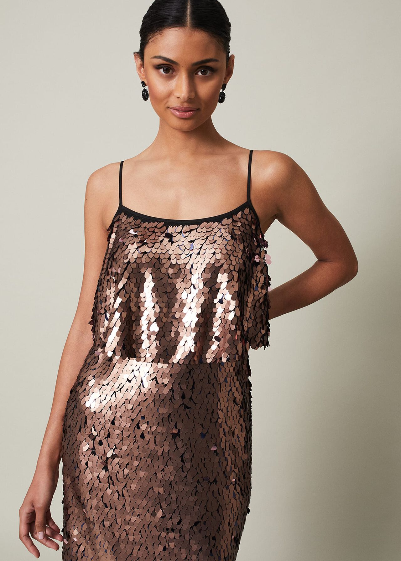 Myka Bronze Sequin Tiered Dress