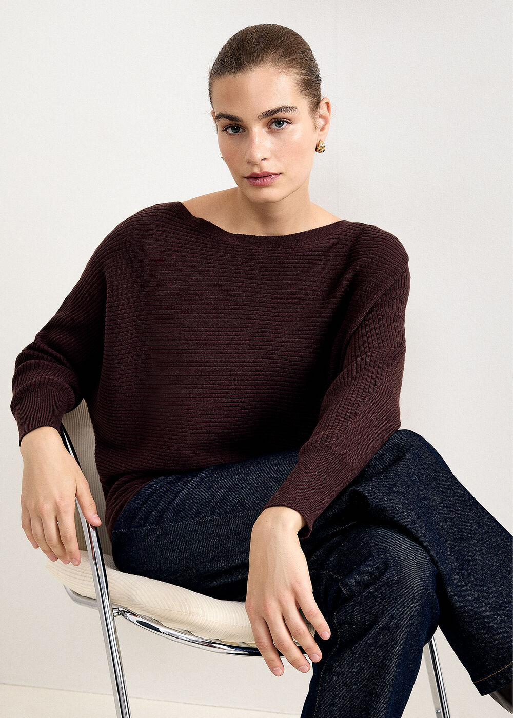 Tia Long Sleeve Ribbed Batwing Jumper