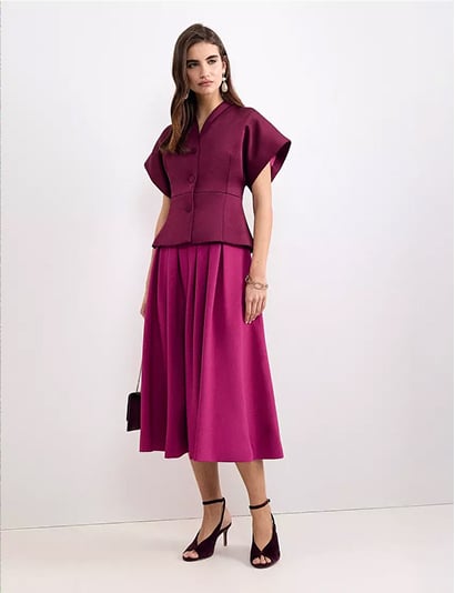 Hobbs Hanna pleated cap sleeve dress.