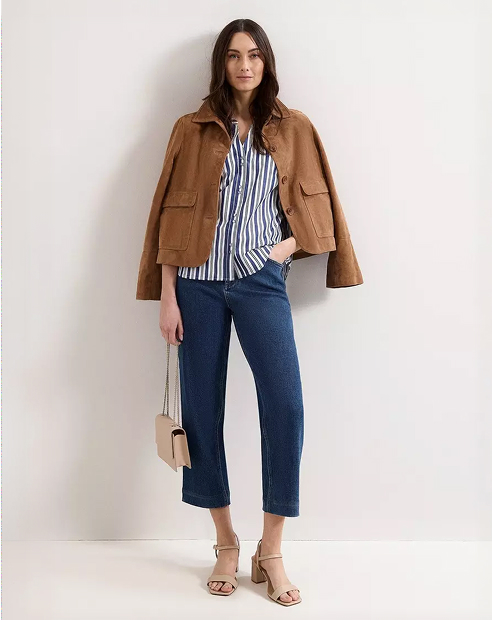 woman in Phase Eight suede jacket