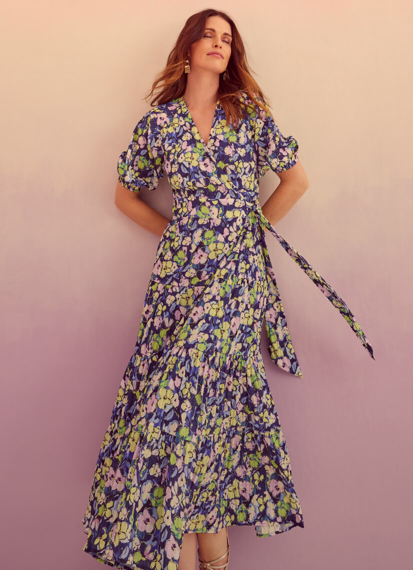 Woman wearing floral print dress