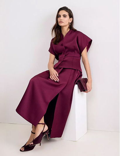 Hobbs Sally pleated satin midi skirt.
