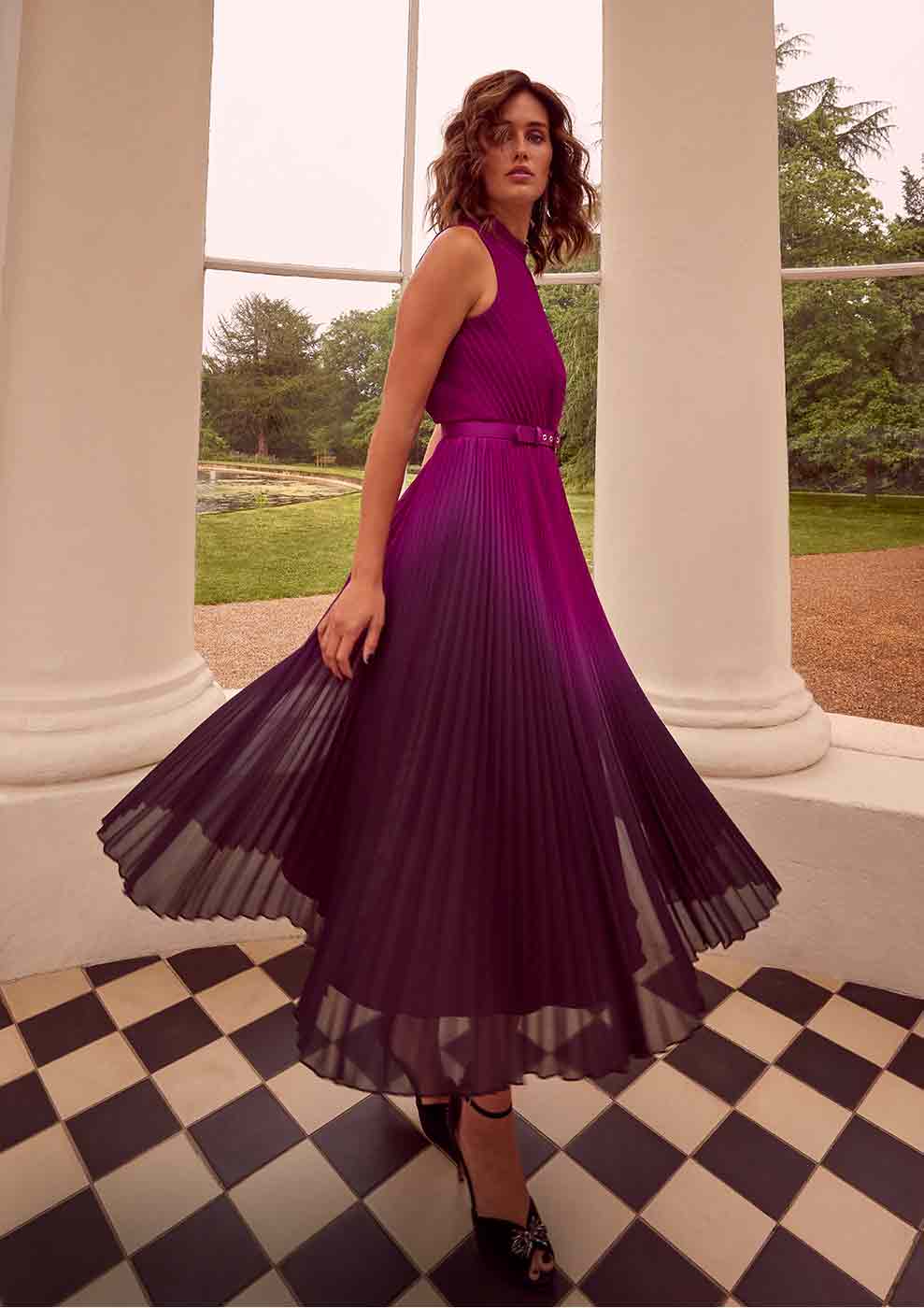 Purple ombre pleated dress