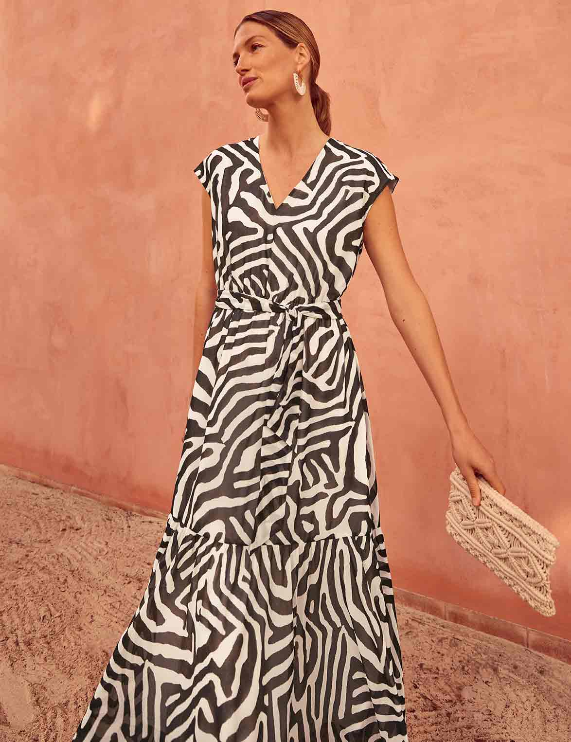 Brown zebra print maxi dress