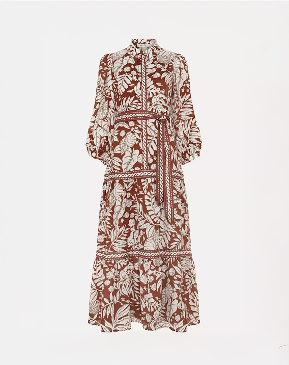 Coralie Tan Print Midi Dress