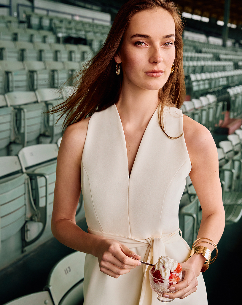 Woman wearing Wimbledon styles