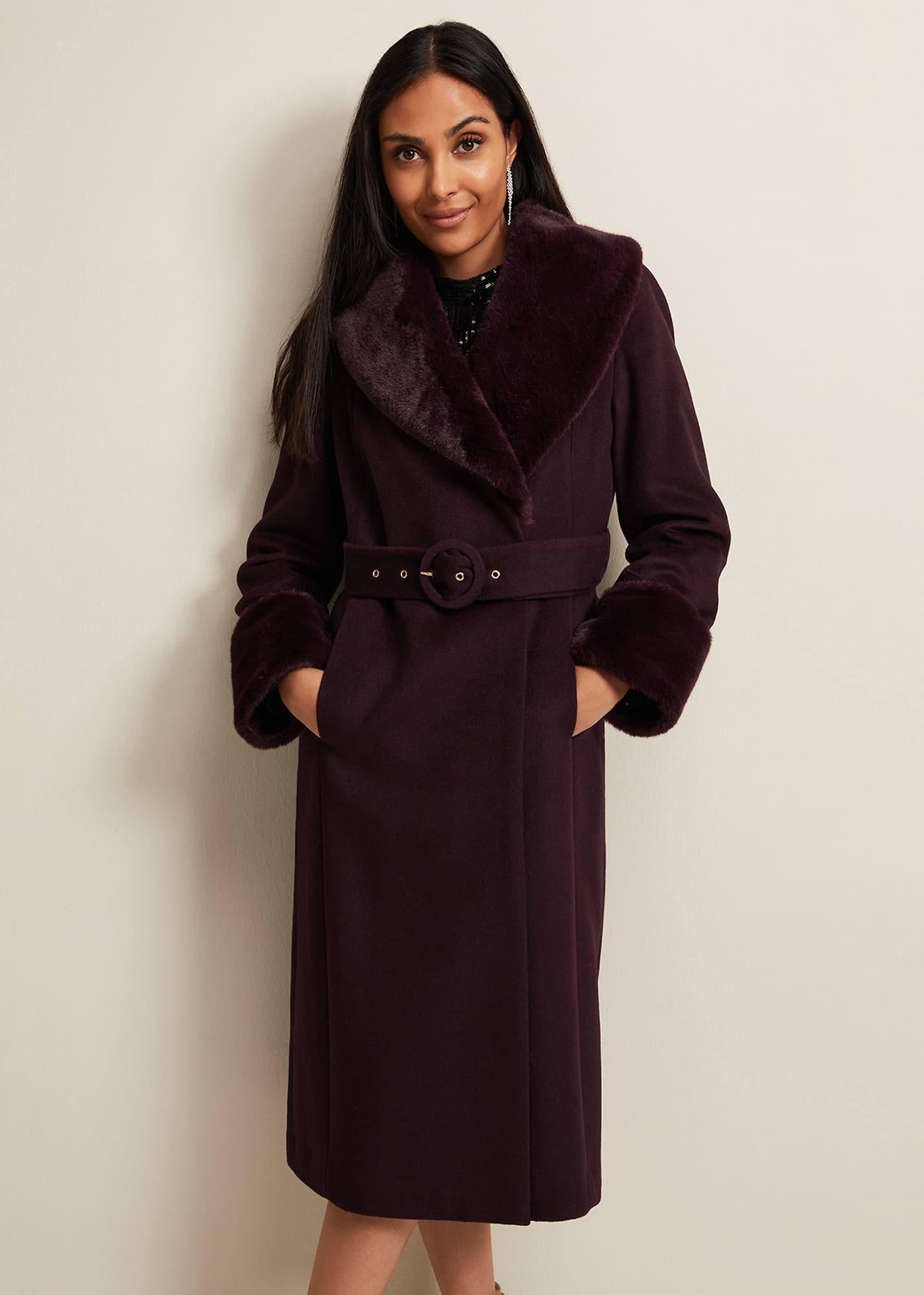 Phase Eight Women's Petite Zylah Faux Fur Collar Wool Coat