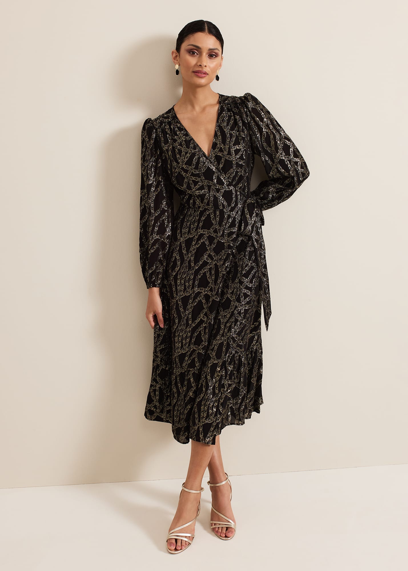 Phase Eight Womens Jazminda Shimmer Wrap Midi Dress