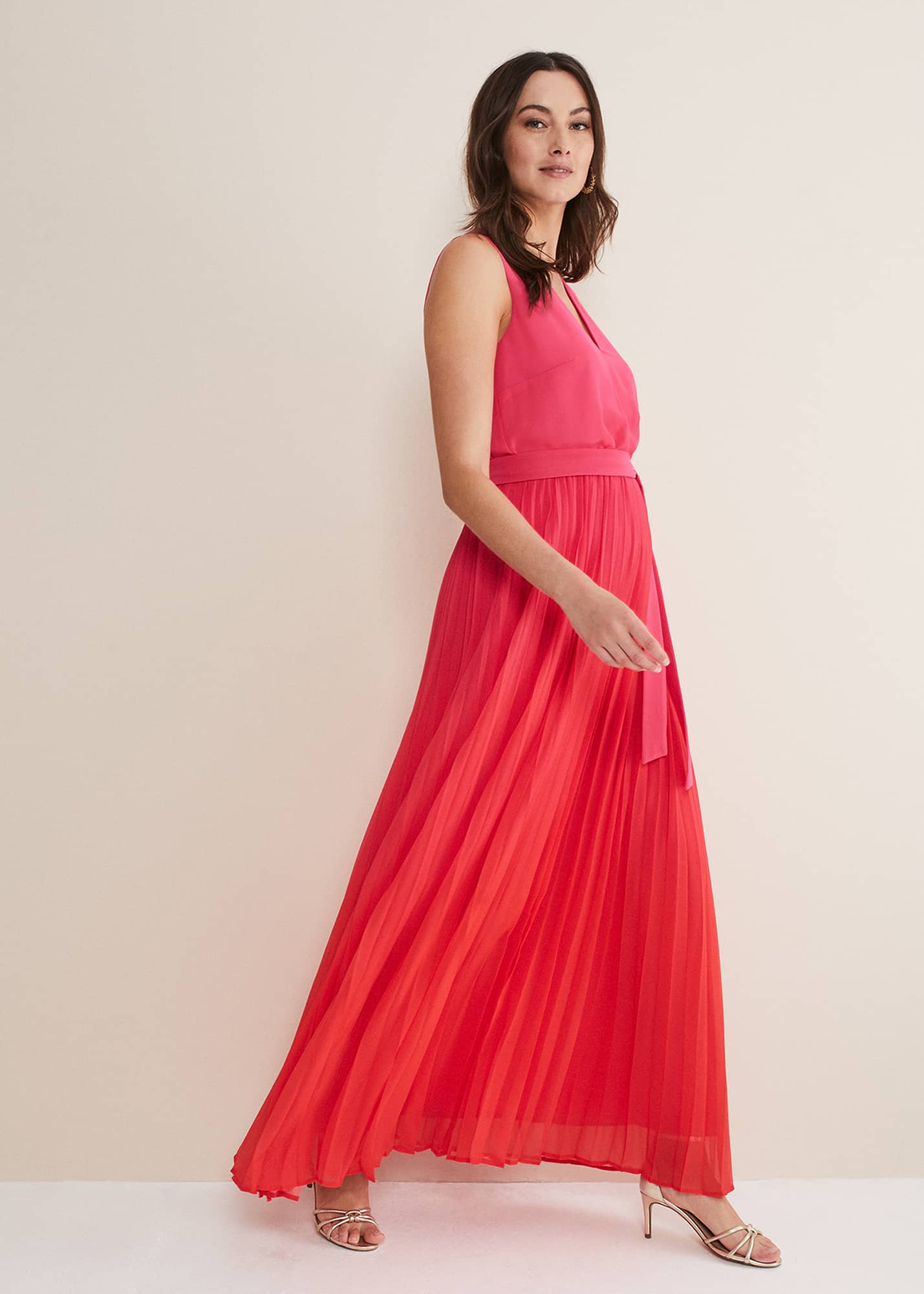 Phase Eight Women's Red/Pink Piper Ombre Pleated Dress Size 10