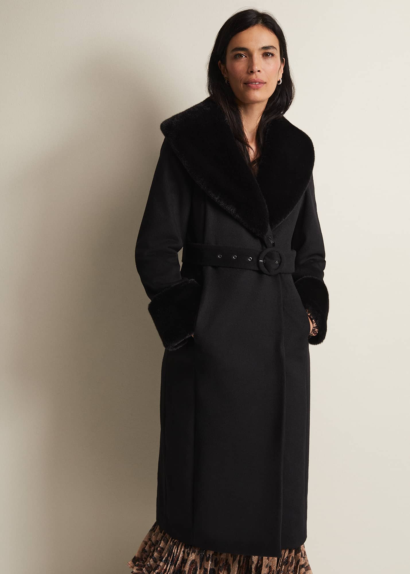 Phase Eight Women's Zylah Faux Fur Collar Wool Long Coat