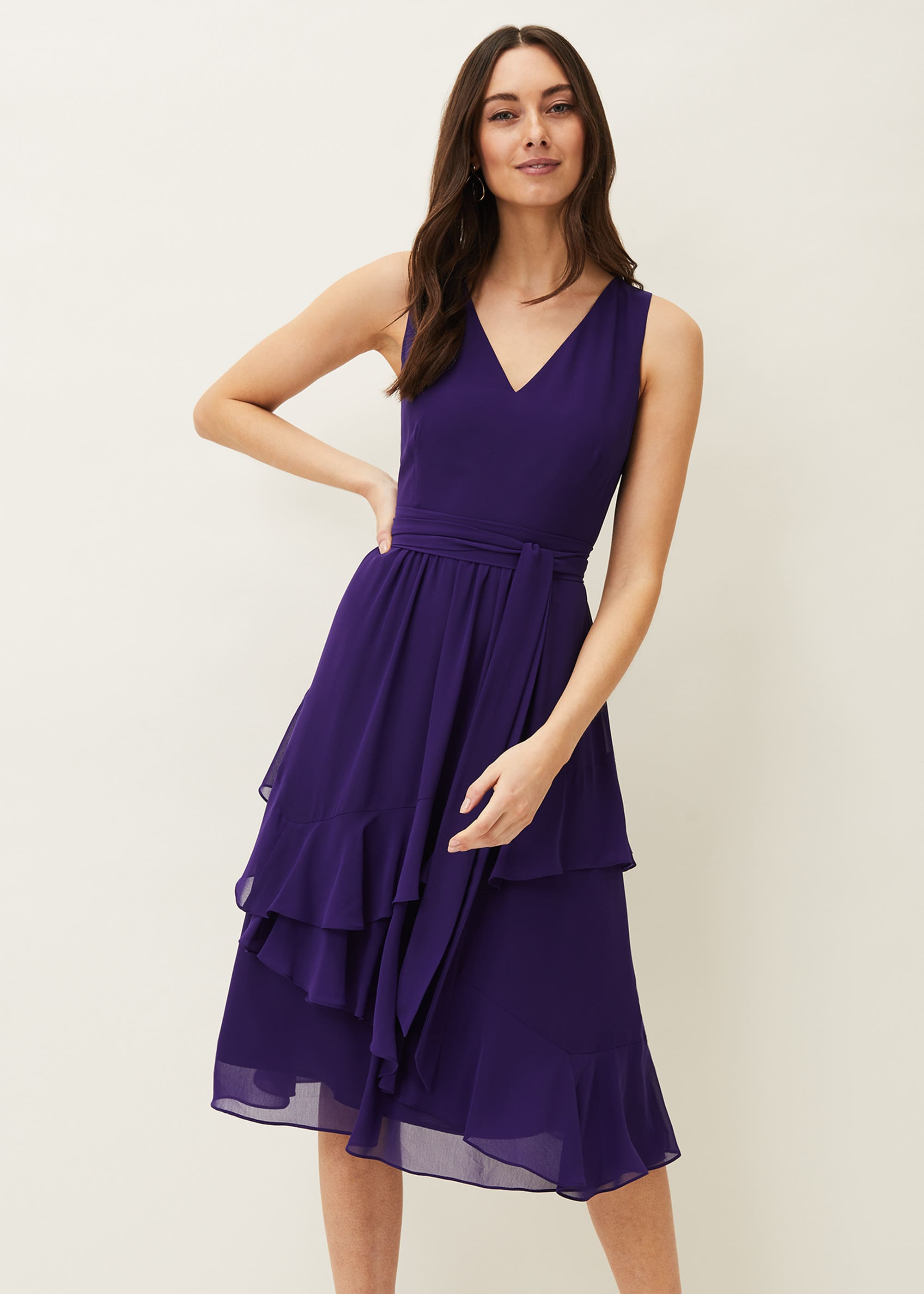 Phase Eight Women Breesha Tiered V-Neck Fit and Flare Belted Dress