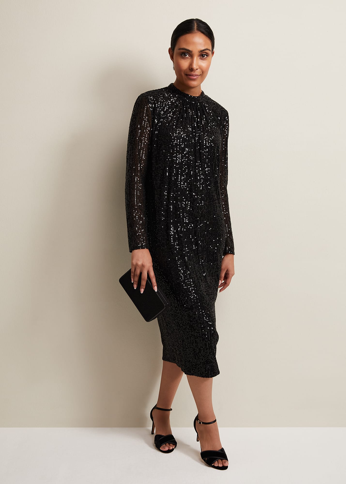Phase Eight Women's Petite Cindy Black Sequin Midi Dress